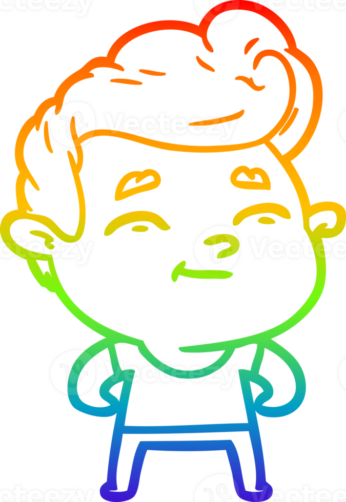 rainbow gradient line drawing of a happy cartoon man png