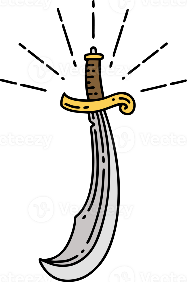 illustration of a traditional tattoo style scimitar sword png