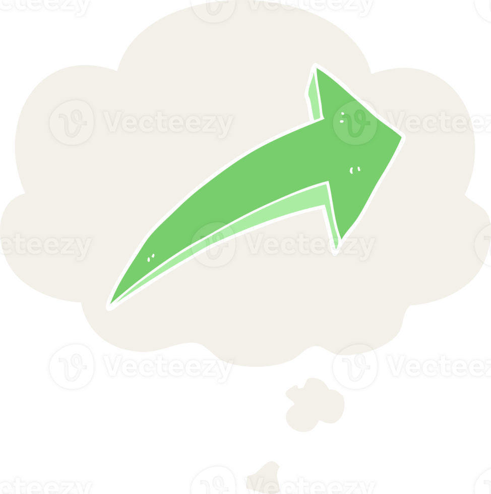 cartoon arrow with thought bubble in retro style png