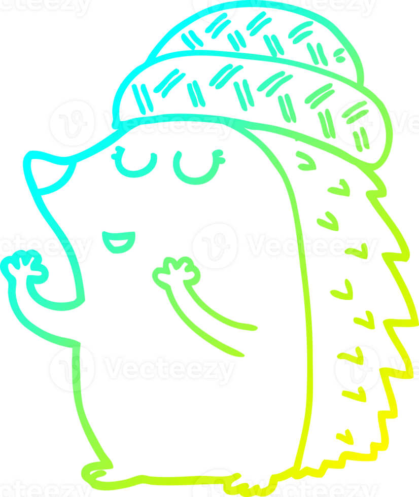 cold gradient line drawing of a cartoon hedgehog wearing hat png