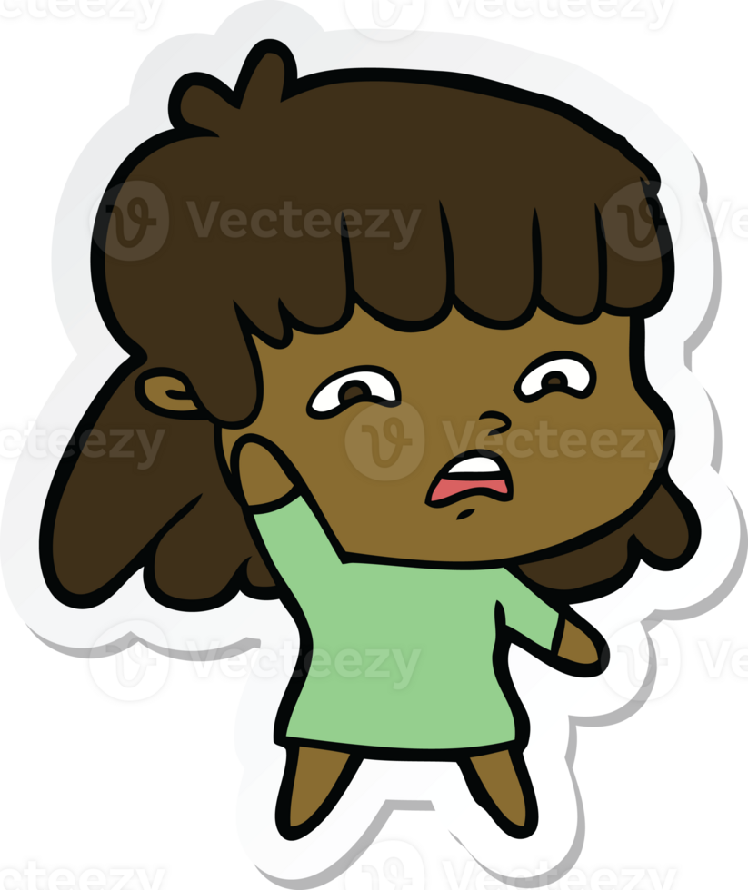 sticker of a cartoon worried woman png