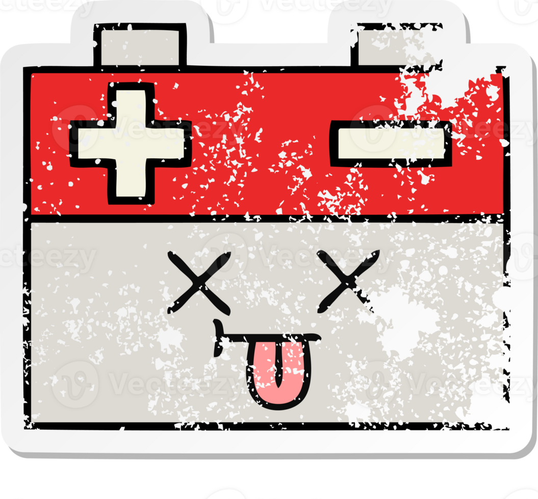 distressed sticker of a cute cartoon car battery png
