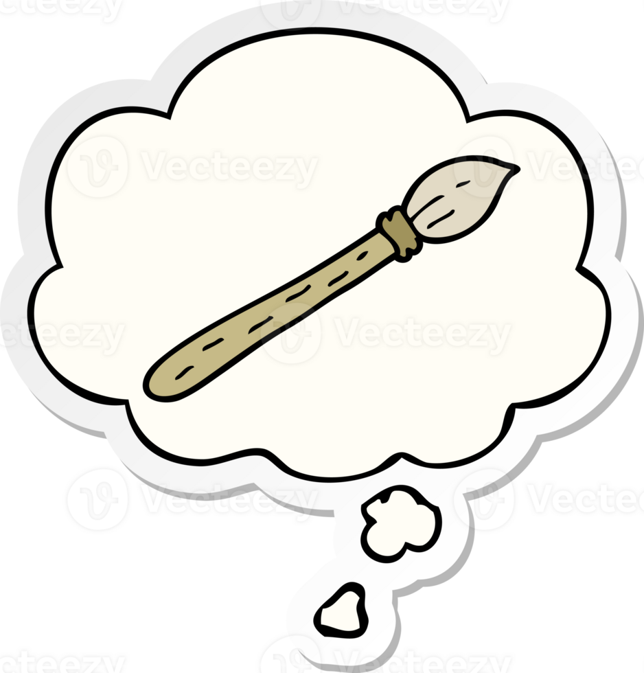 cartoon paintbrush with thought bubble as a printed sticker png
