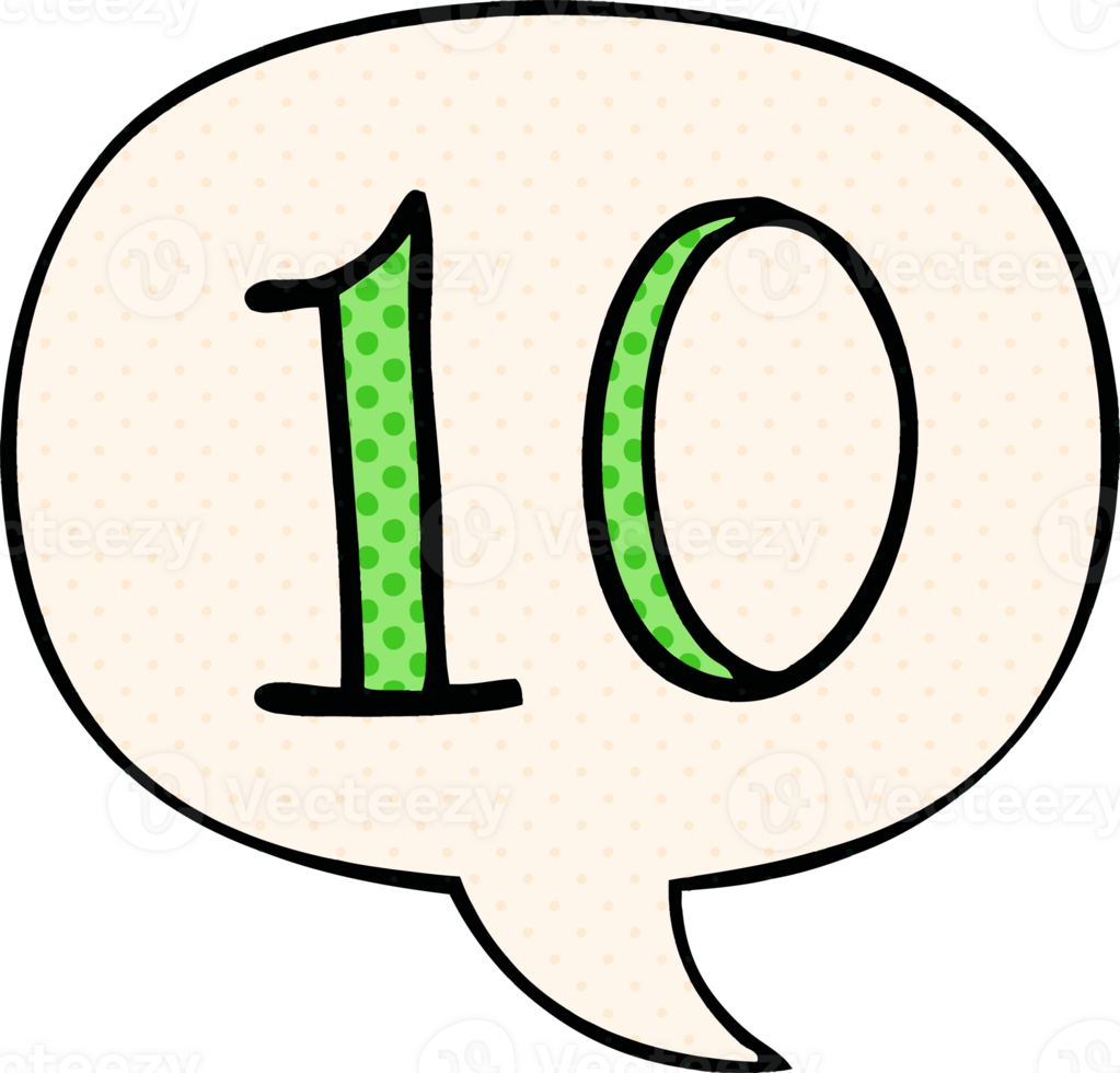 cartoon number 10 with speech bubble in comic book style png