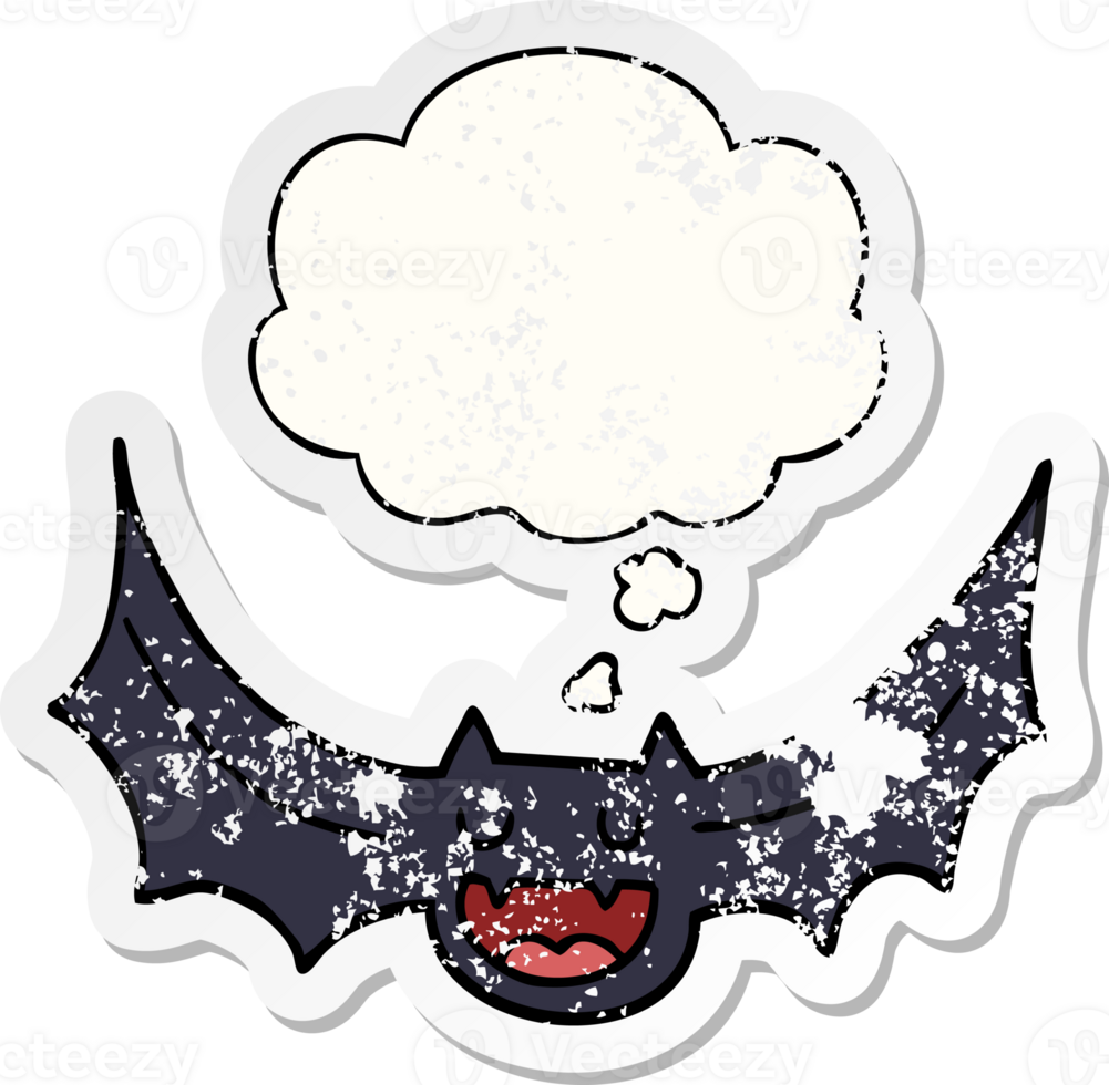 cartoon bat with thought bubble as a distressed worn sticker png