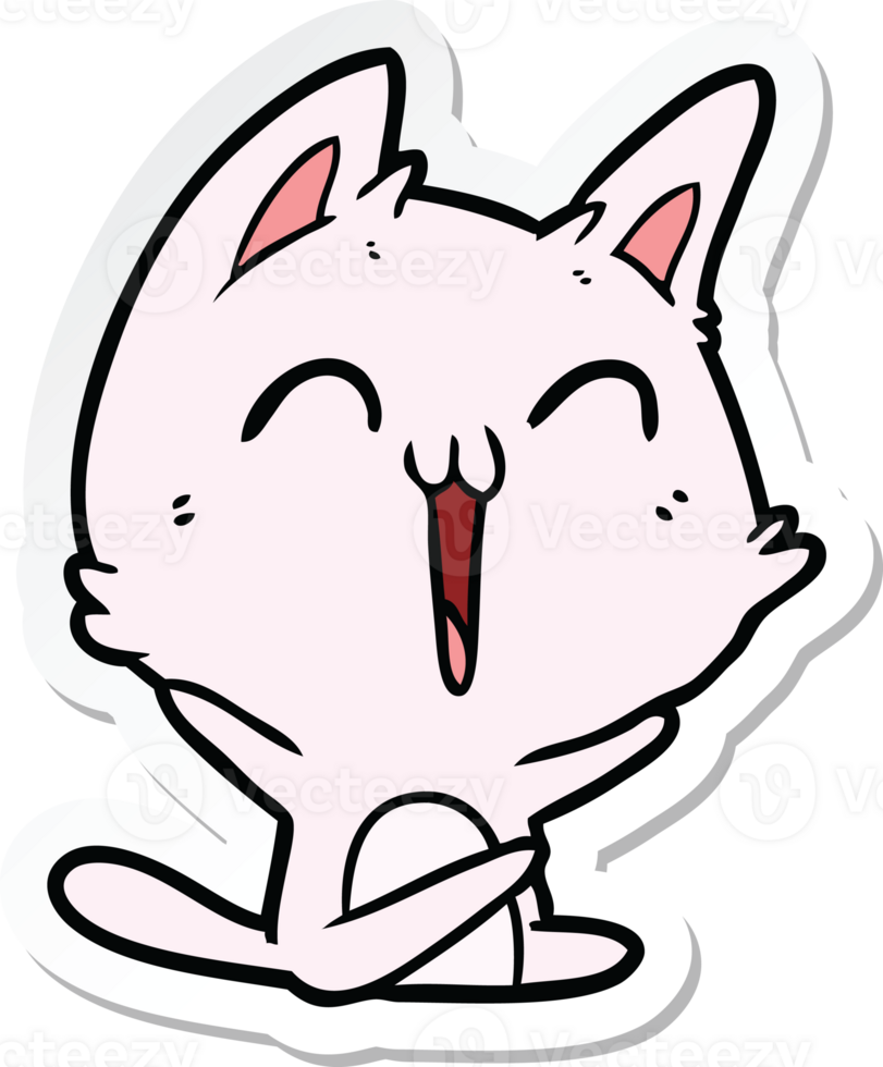 sticker of a happy cartoon cat meowing png
