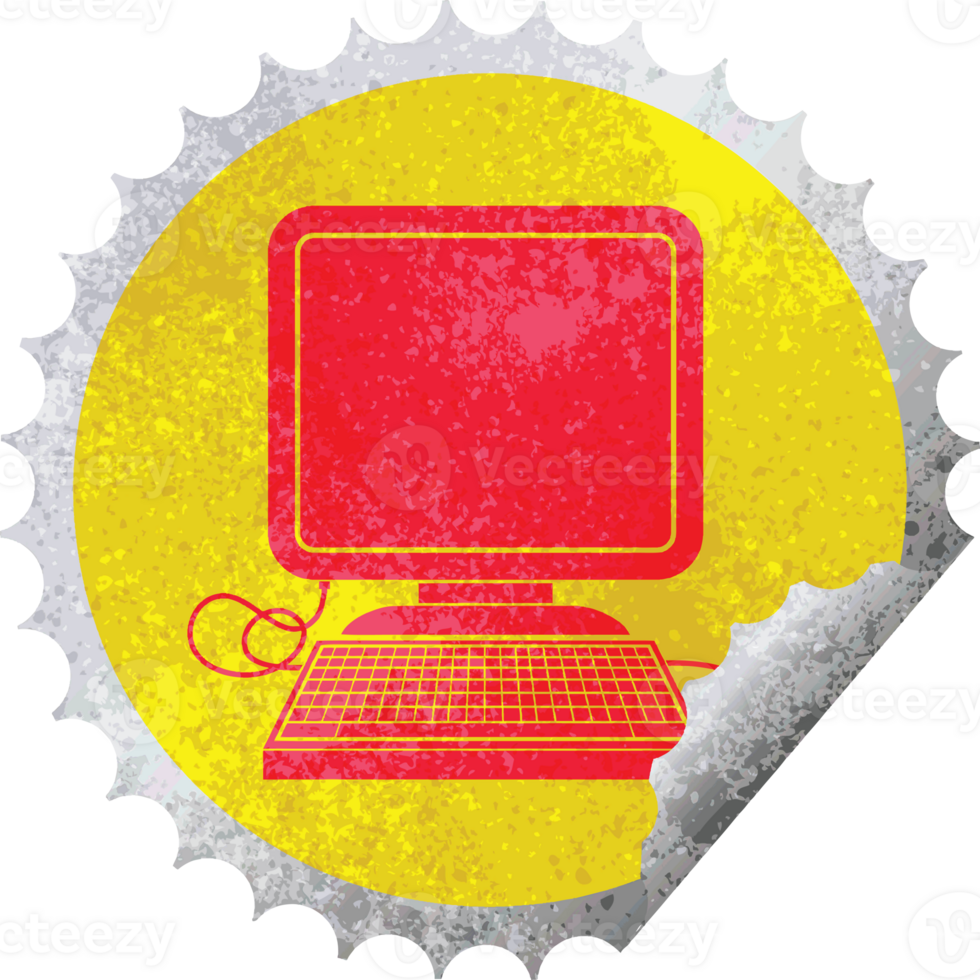computer with mouse and screen circular peeling sticker png