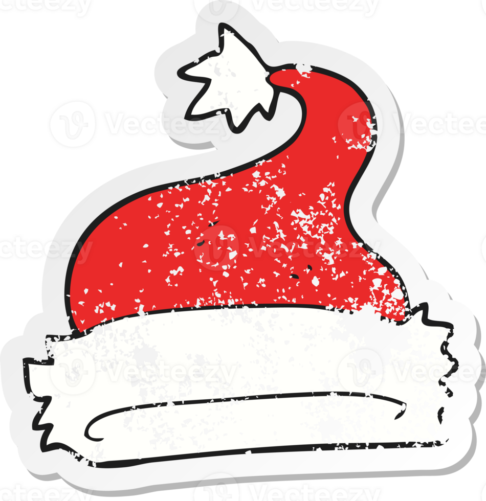 retro distressed sticker of a cartoon christmas hat png