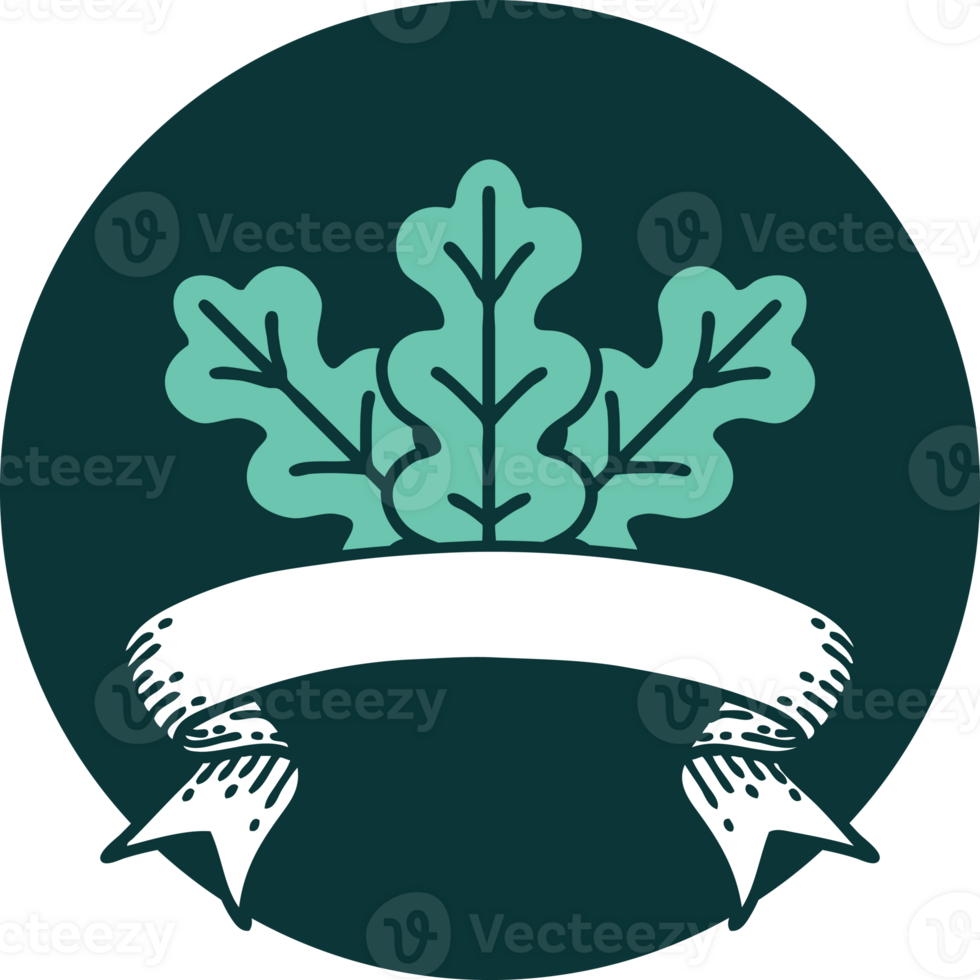 tattoo style icon with banner of leaf png