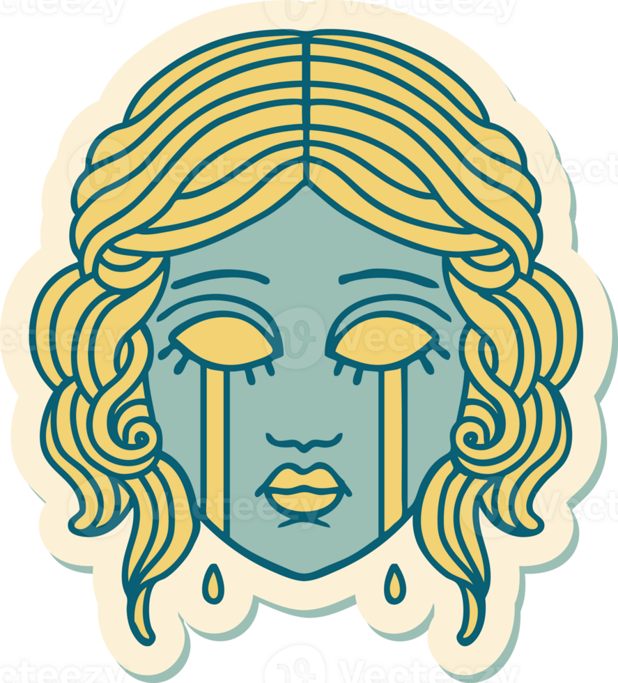 sticker of tattoo in traditional style of female face crying png
