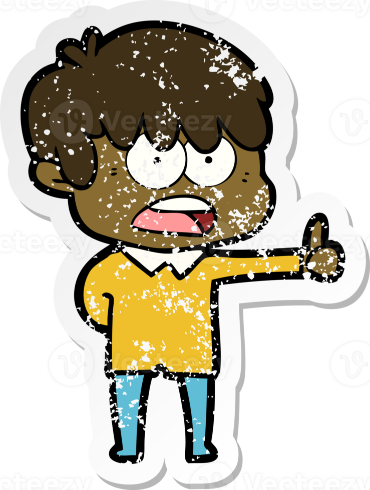 distressed sticker of a worried cartoon boy png