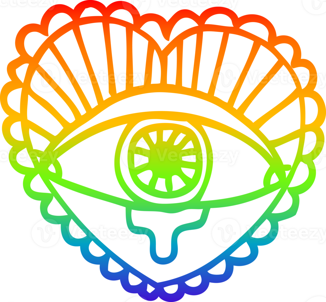 rainbow gradient line drawing of a cartoon crying eye heart tattoo symbol png
