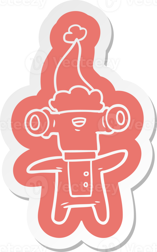 friendly quirky cartoon  sticker of a alien wearing santa hat png