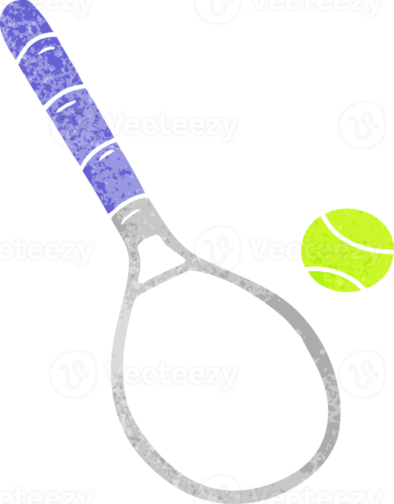 hand drawn retro cartoon doodle tennis racket and ball png