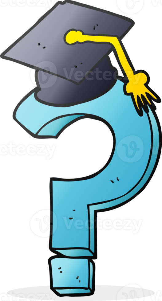 hand drawn cartoon graduation cap on question mark png