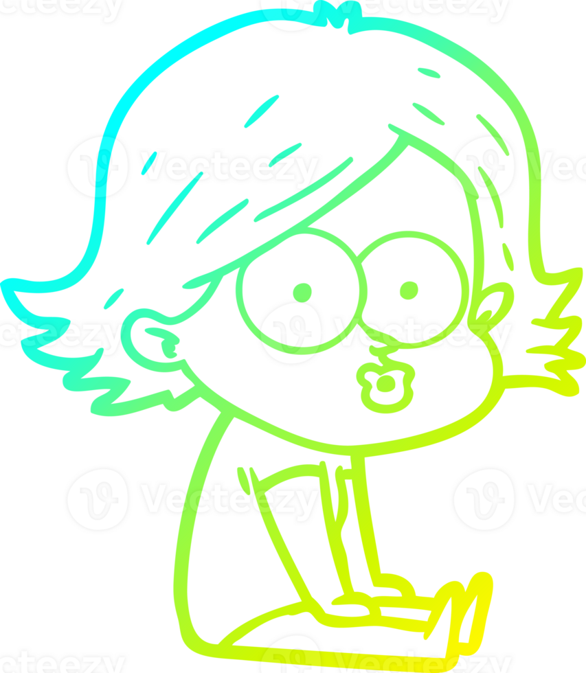 cold gradient line drawing of a cartoon girl pouting png