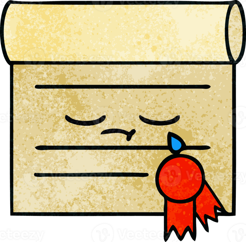 retro grunge texture cartoon of a certificate png