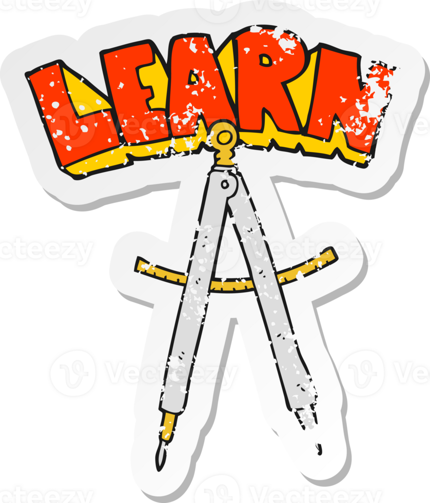 retro distressed sticker of a cartoon maths compass png