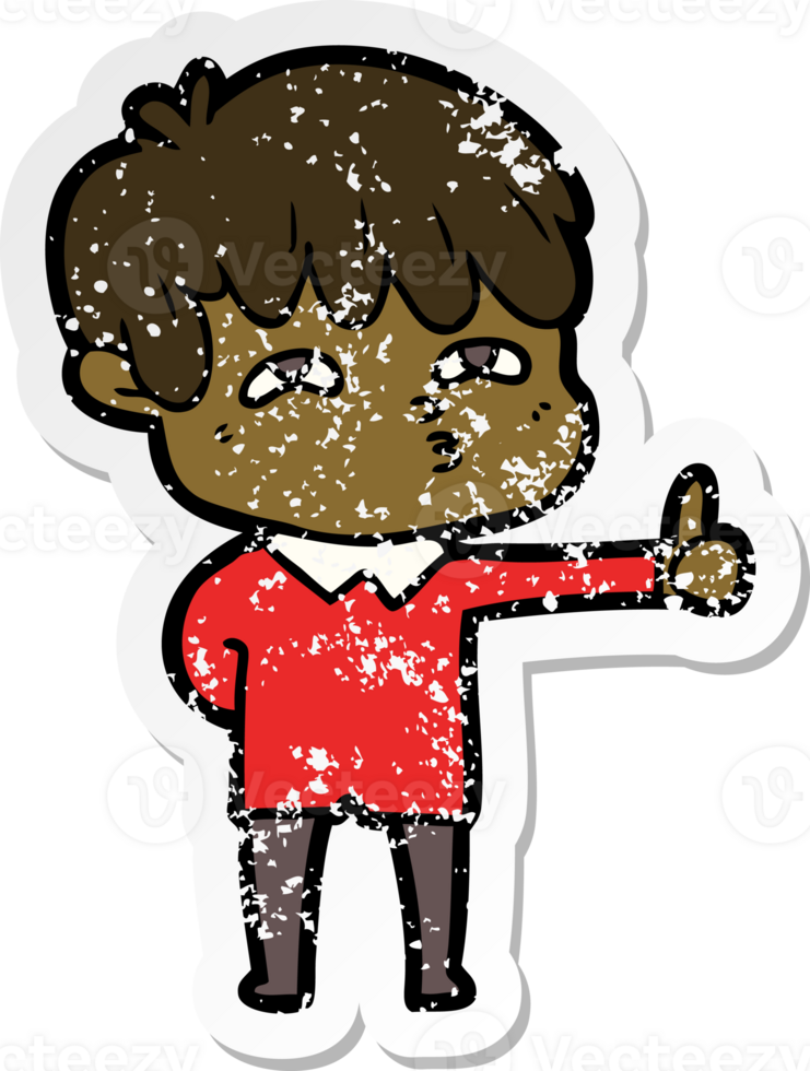 distressed sticker of a cartoon curious man png