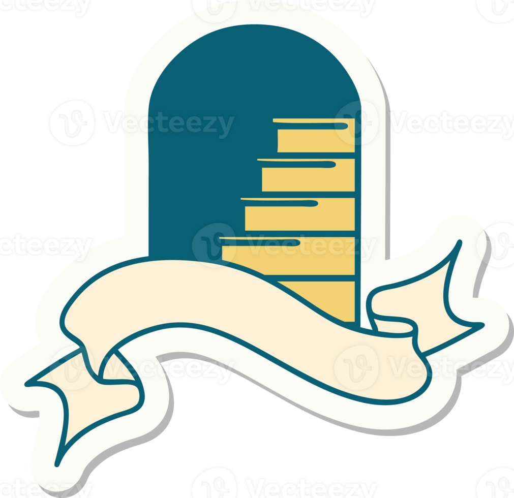 tattoo style sticker with banner of a doorway to steps png