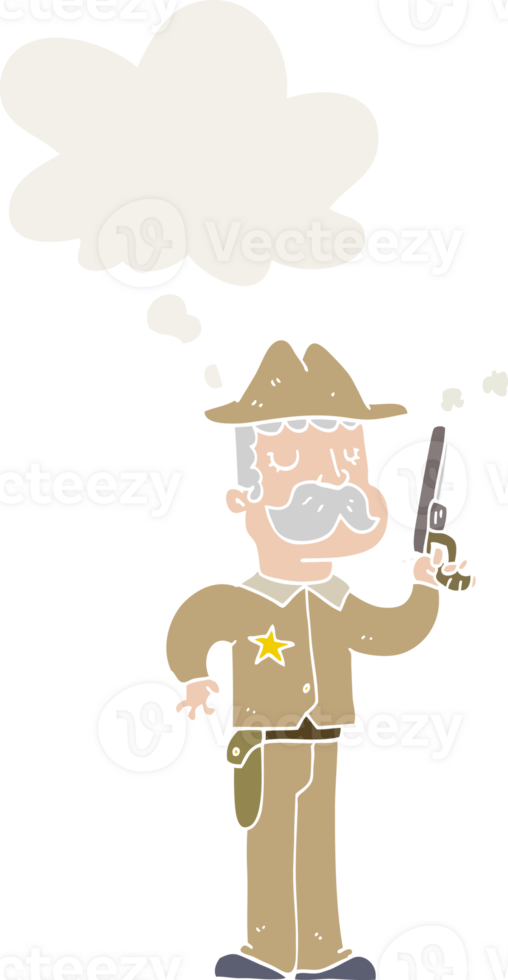 cartoon sheriff with thought bubble in retro style png