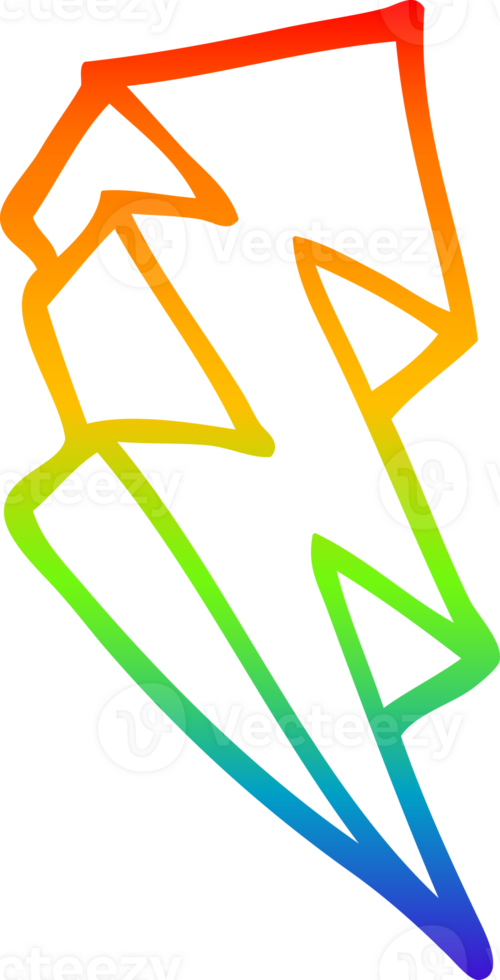 rainbow gradient line drawing of a cartoon lightning bolt symbol png