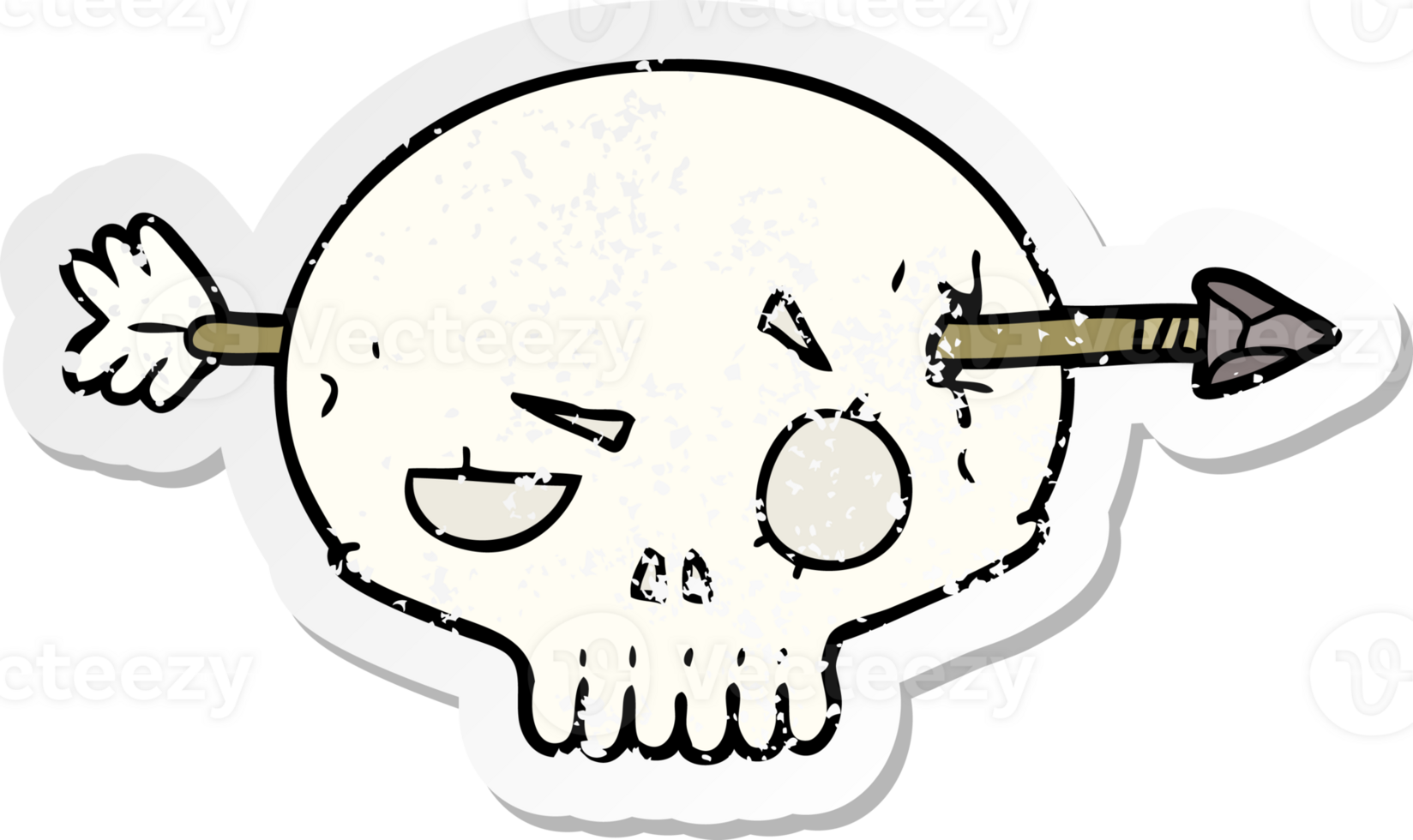 distressed sticker of a cartoon skull with arrow png