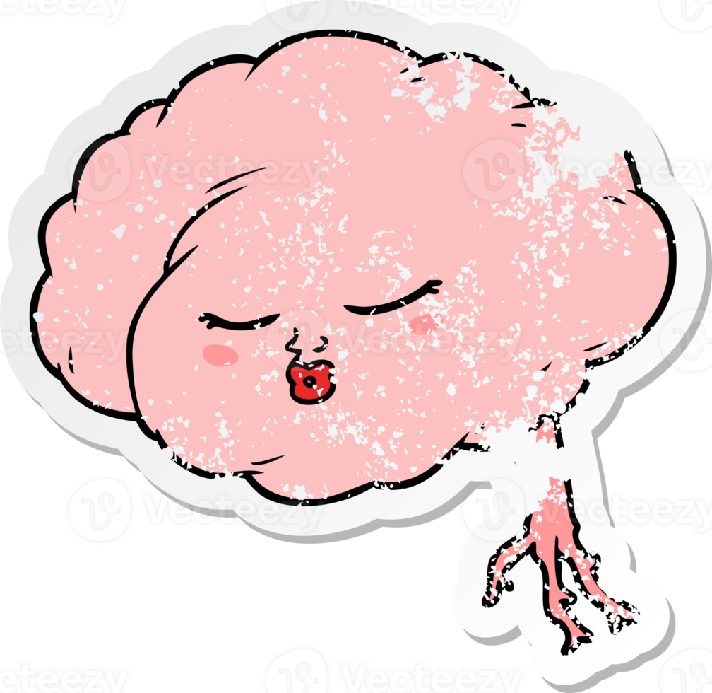 distressed sticker of a cartoon brain png