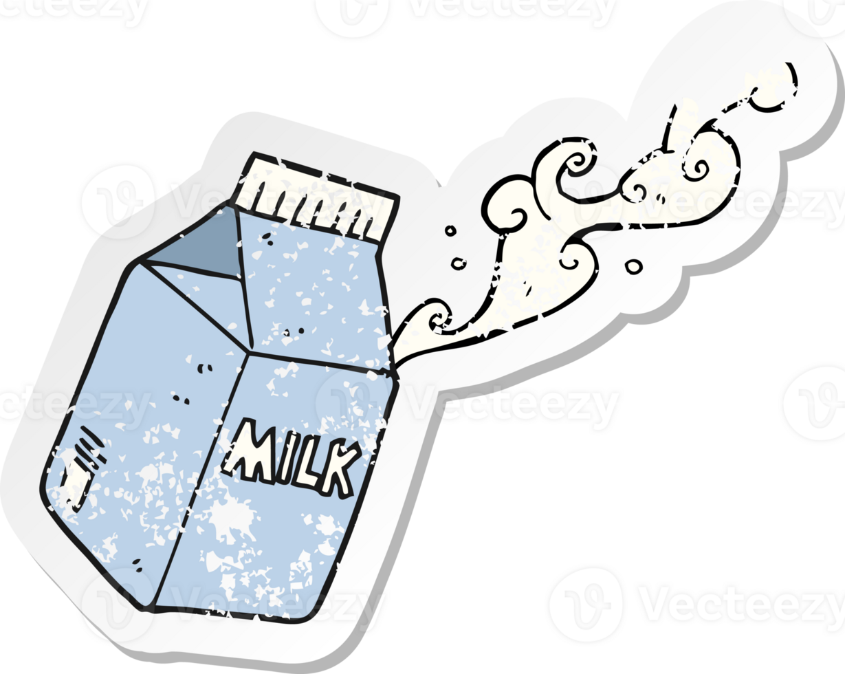 retro distressed sticker of a cartoon milk carton png