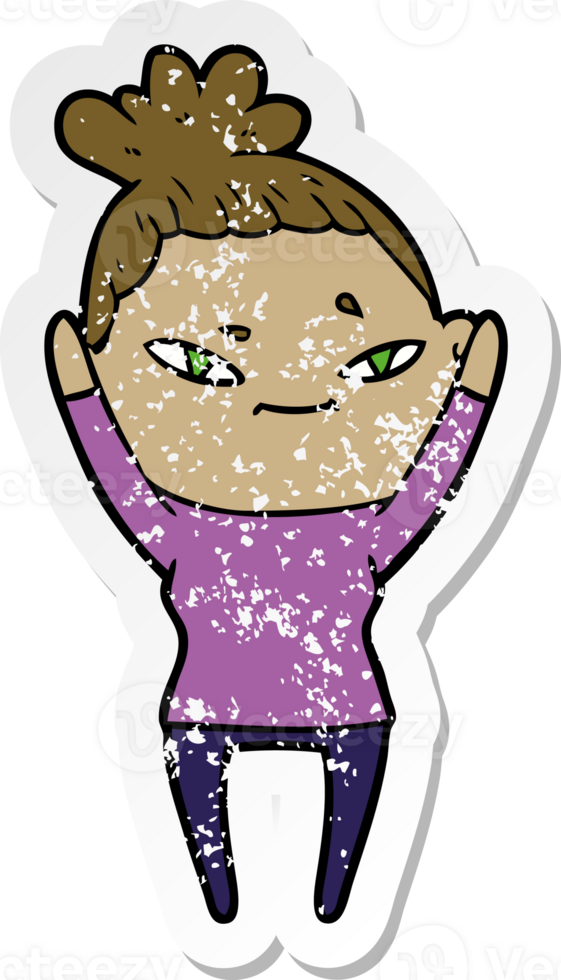 distressed sticker of a cartoon woman png