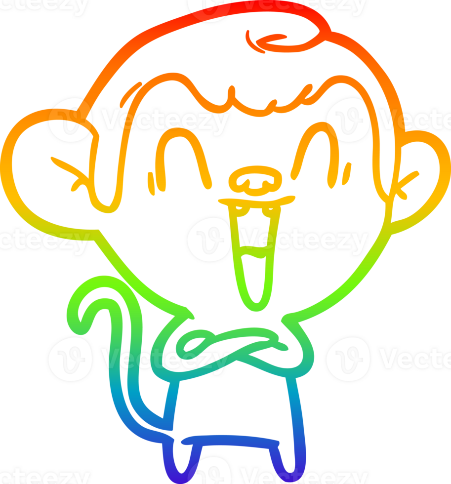 rainbow gradient line drawing of a cartoon laughing monkey png
