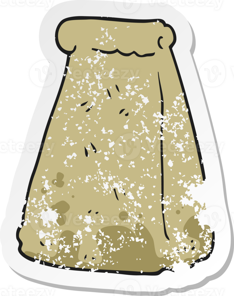 retro distressed sticker of a cartoon paper bag png