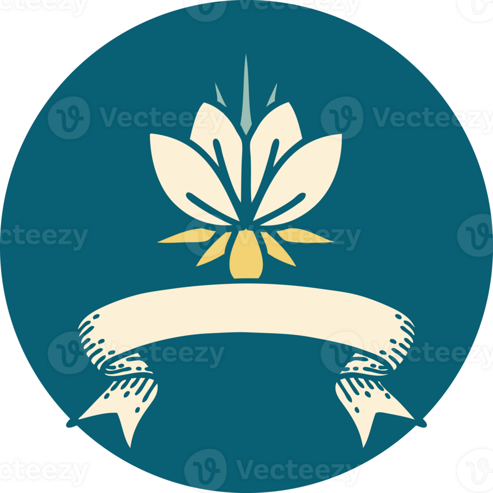 tattoo style icon with banner of a water lily png