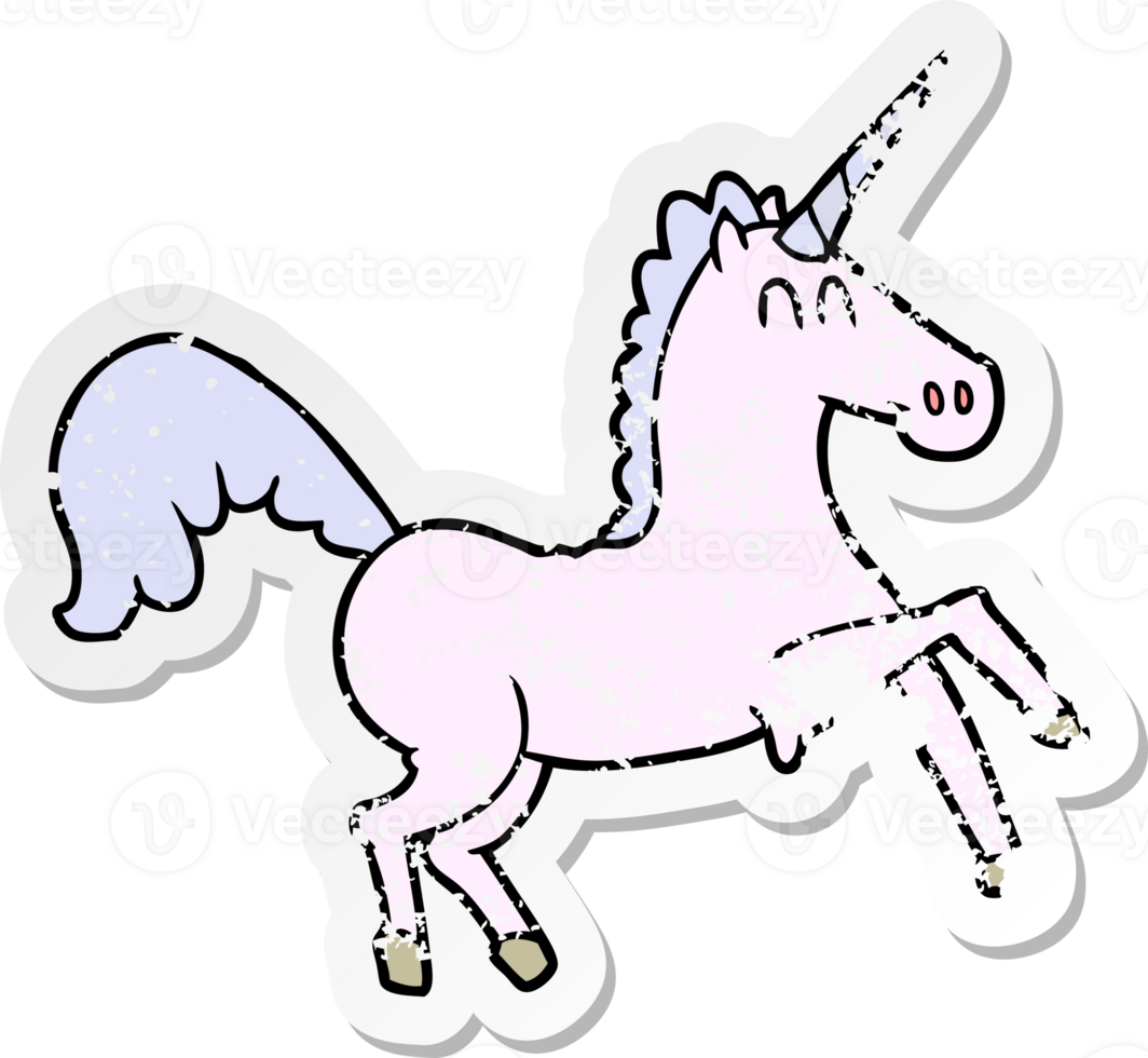 distressed sticker of a cartoon unicorn png
