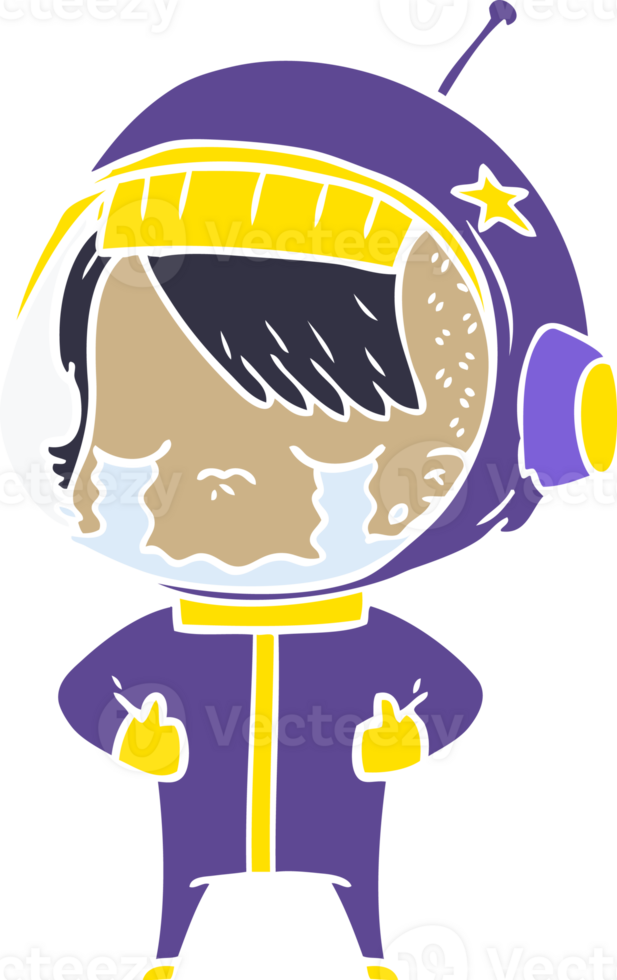 flat color style cartoon crying astronaut girl png