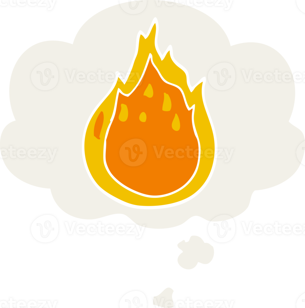 cartoon fire with thought bubble in retro style png