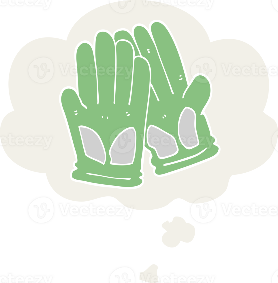 cartoon garden work gloves with thought bubble in retro style png
