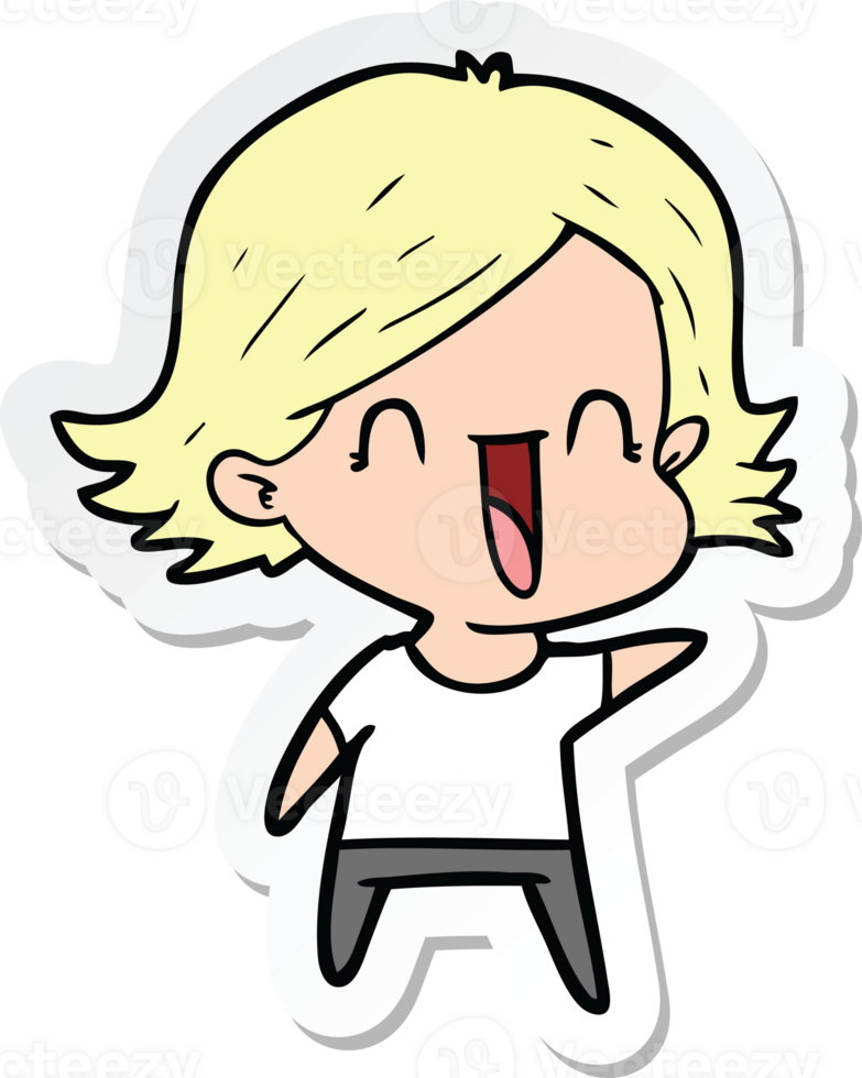 sticker of a cartoon happy woman png