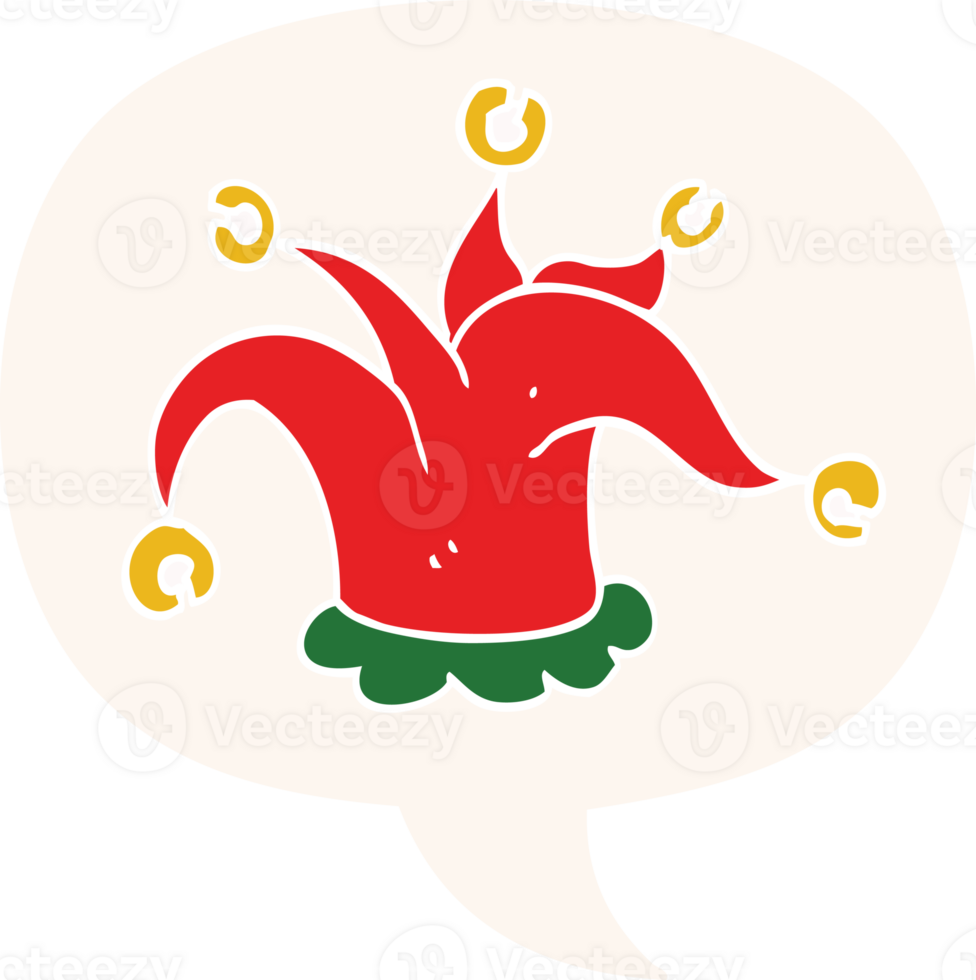 cartoon jester hat with speech bubble in retro style png