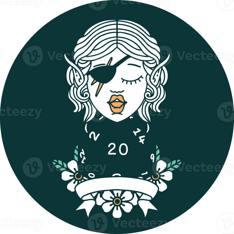 icon of elf rogue character with natural twenty dice roll png