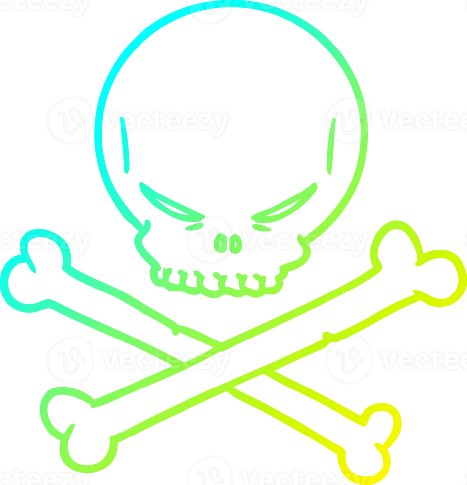 cold gradient line drawing of a cartoon skull and crossbones png