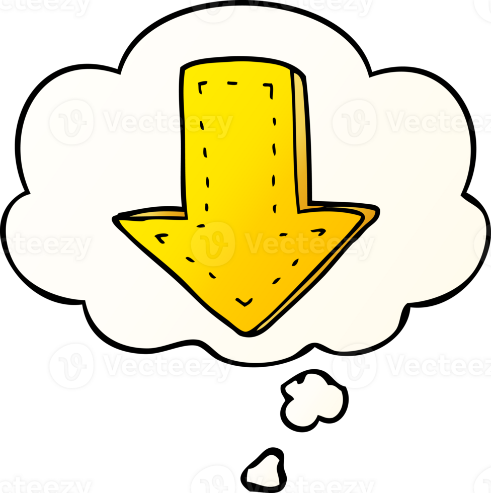 cartoon pointing arrow with thought bubble in smooth gradient style png