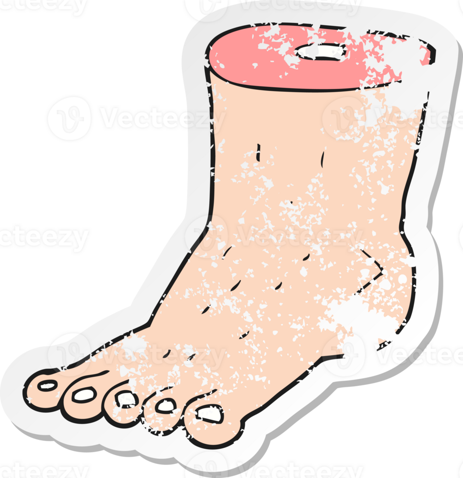 retro distressed sticker of a cartoon foot png