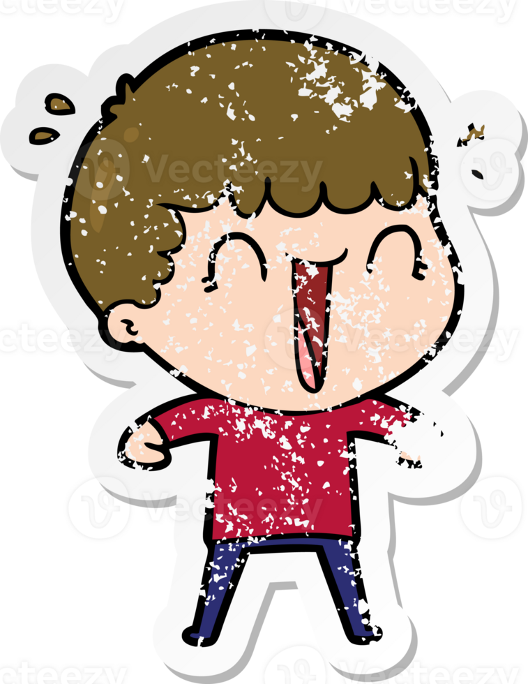distressed sticker of a laughing cartoon man png