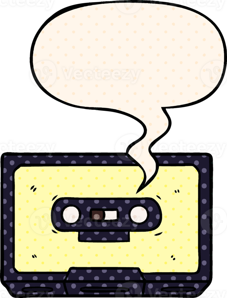 cartoon old cassette tape with speech bubble in comic book style png