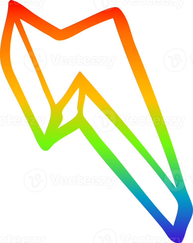 rainbow gradient line drawing of a cartoon decorative lightning bolt png