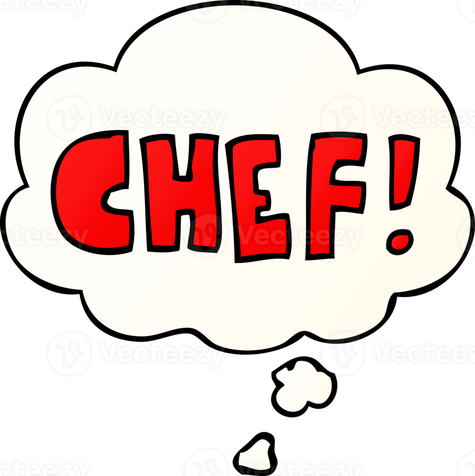 cartoon word chef with thought bubble in smooth gradient style png