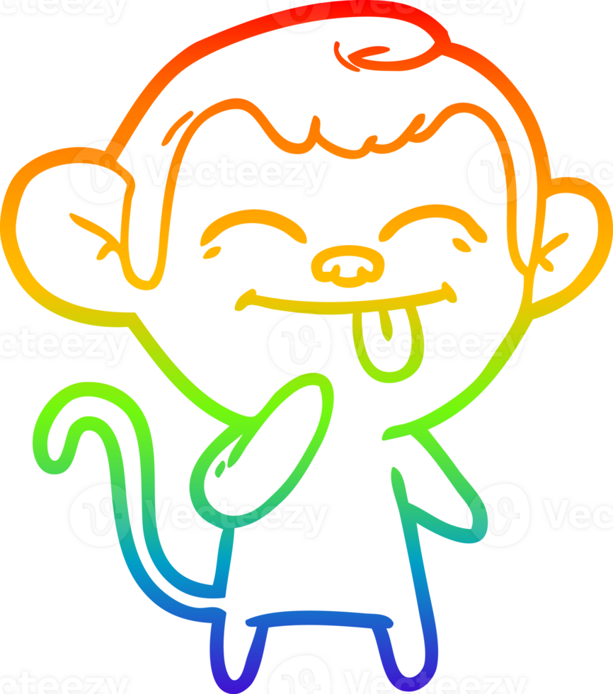 rainbow gradient line drawing of a funny cartoon monkey png