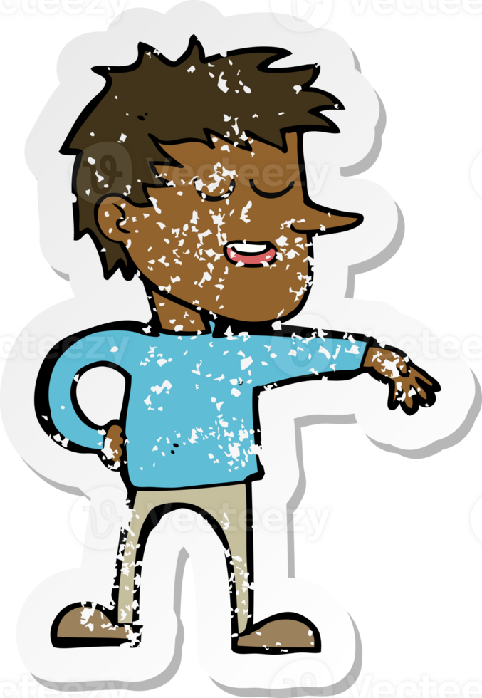 retro distressed sticker of a cartoon man making dismissive gesture png