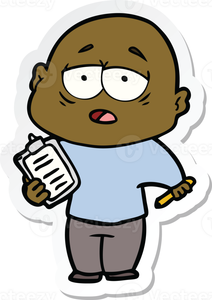 sticker of a cartoon tired bald man png
